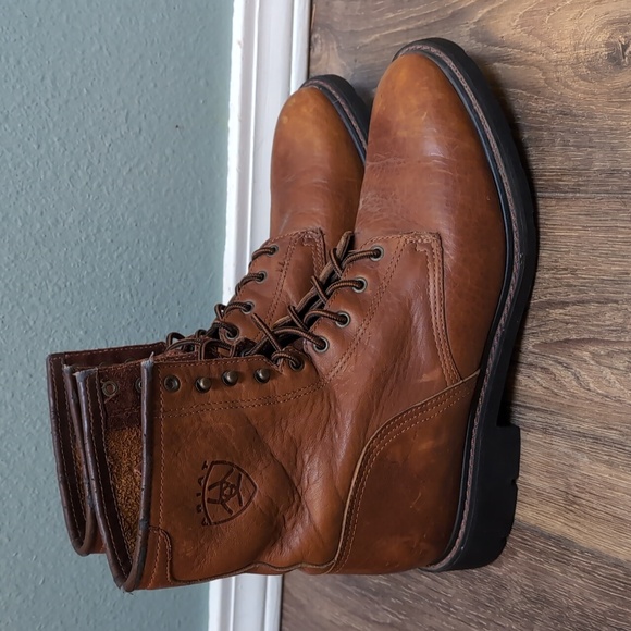 Ariat Men's Cascade 8 cognac brown soft toe leather lace up work boot EUC sz 11 - Picture 2 of 10